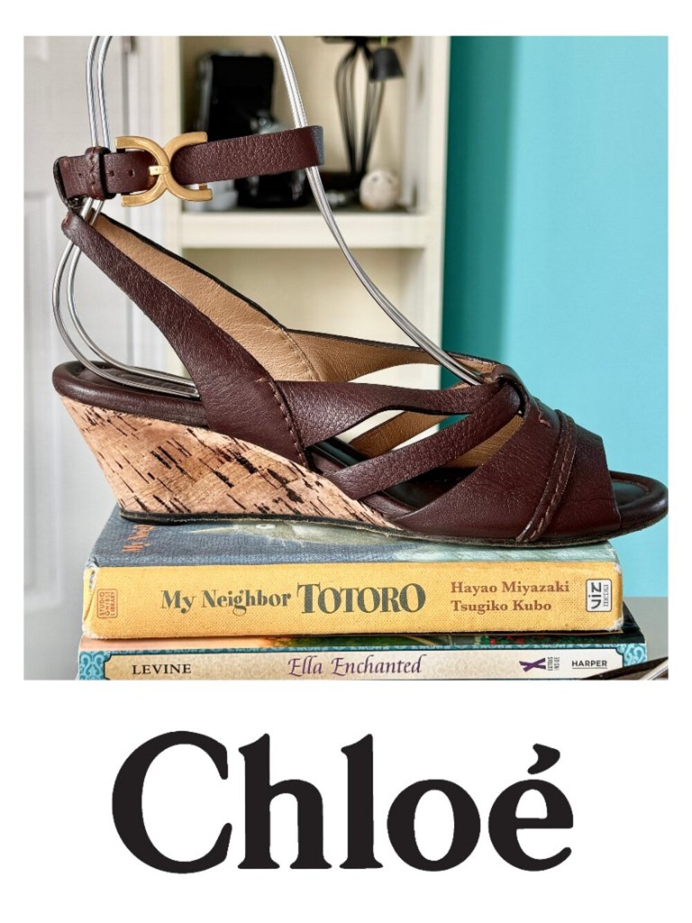 Chloe Strappy Leather Cork Wedge Slingback Sandals (6.5 US / EU 37.5) - Picture 5 of 10
